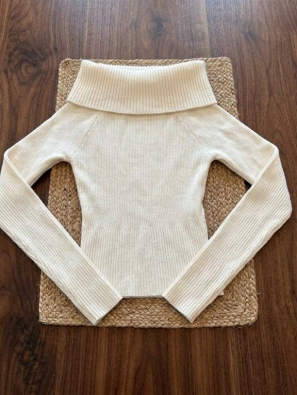 Princess Polly Morley Cream Off Shoulder Ribbed Sweater, M/L